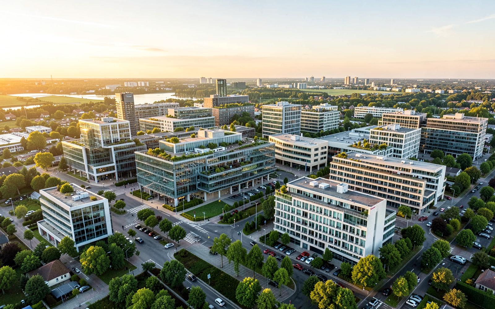 Luchtfoto van het Brainport-bedrijvengebied bij Eindhoven