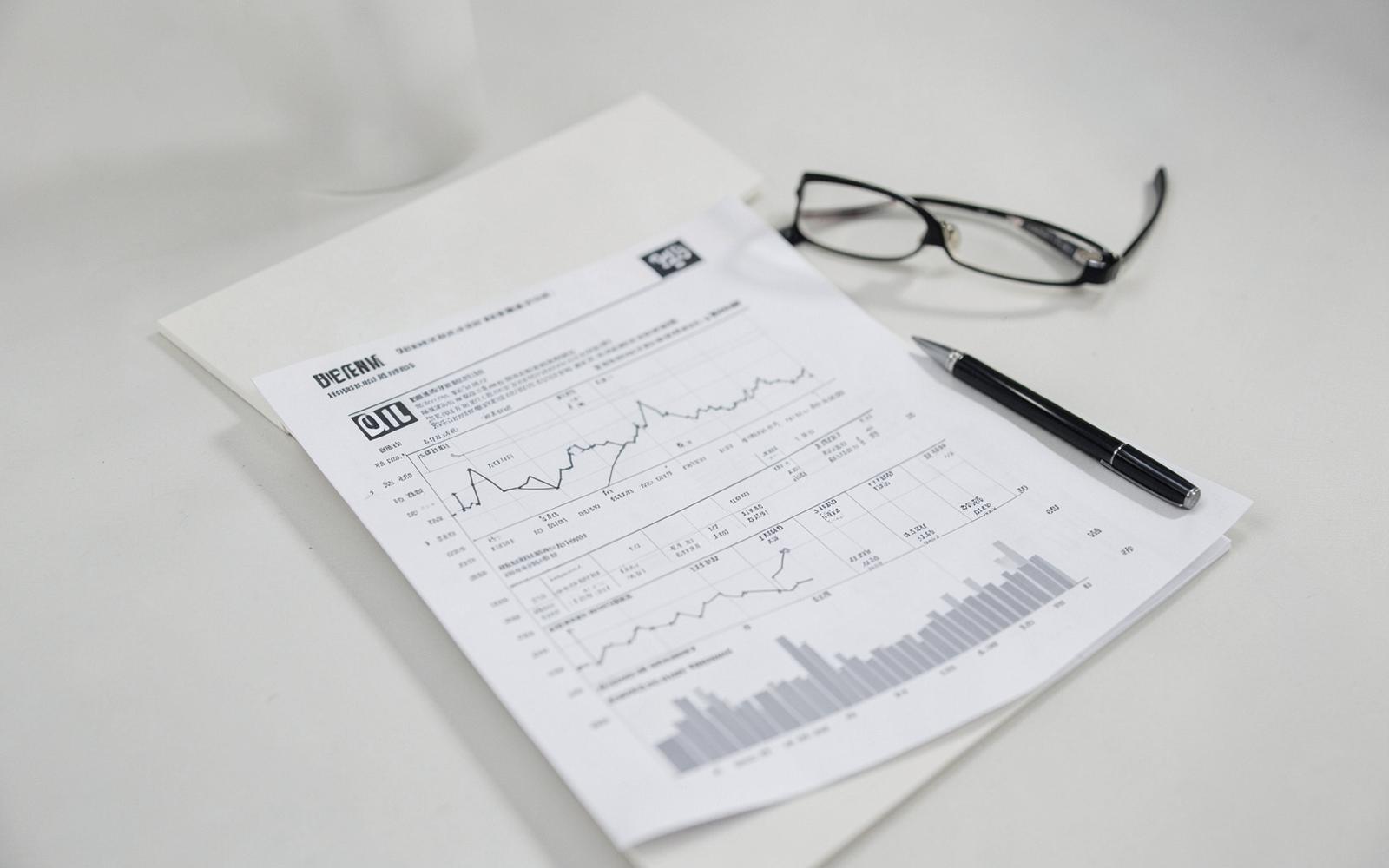 Financieel marktrapport met grafieken op een bureau